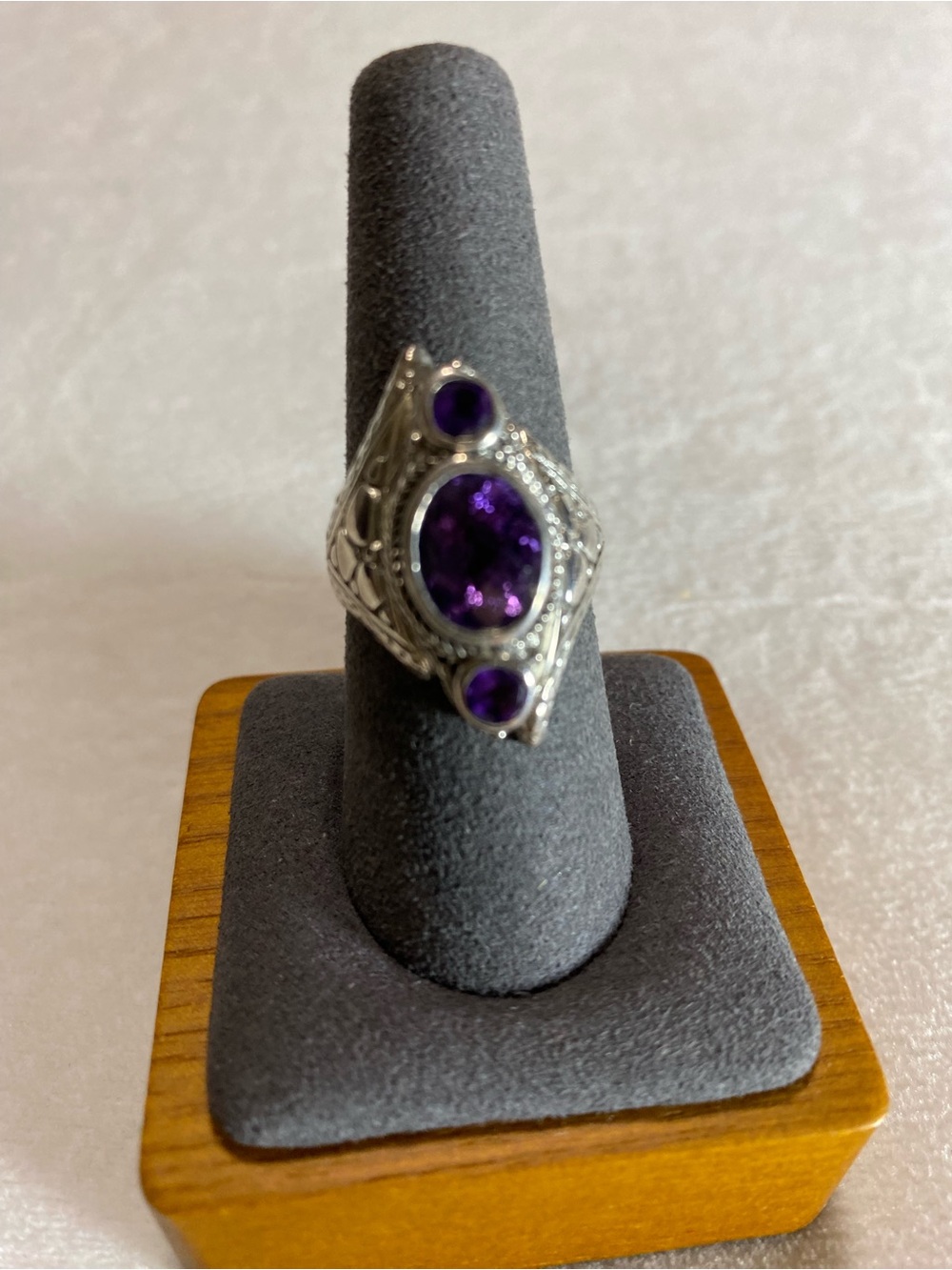 Sarda Sterling Silver Amethyst Triple Stone Ring